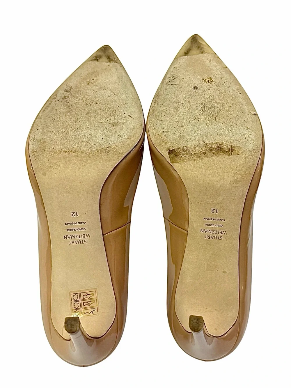 Stuart Weitzman Tan Patent Leather Pointed Toe Heels Size 12M Pumps EUC - Picture 4 of 9